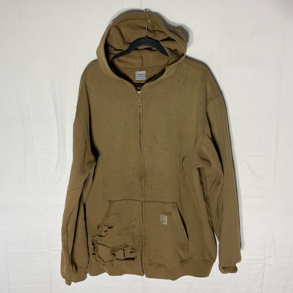 Carhartt Tan Destroyed Distressed Zip Hoodie XL Thrashed Streetwear